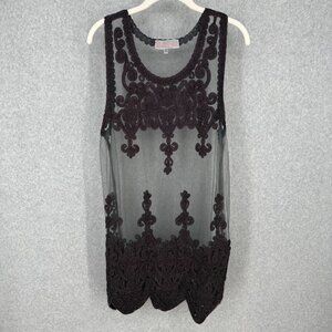 Pretty Angel Lace Sheer Tunic Mini Dress Size L Black Silk Dark Fairy Whimsigoth